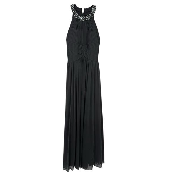 Alex Evenings Embellished Halter neck Maxi Dress size 6 Pleated Gray Chiffon - Picture 1 of 8